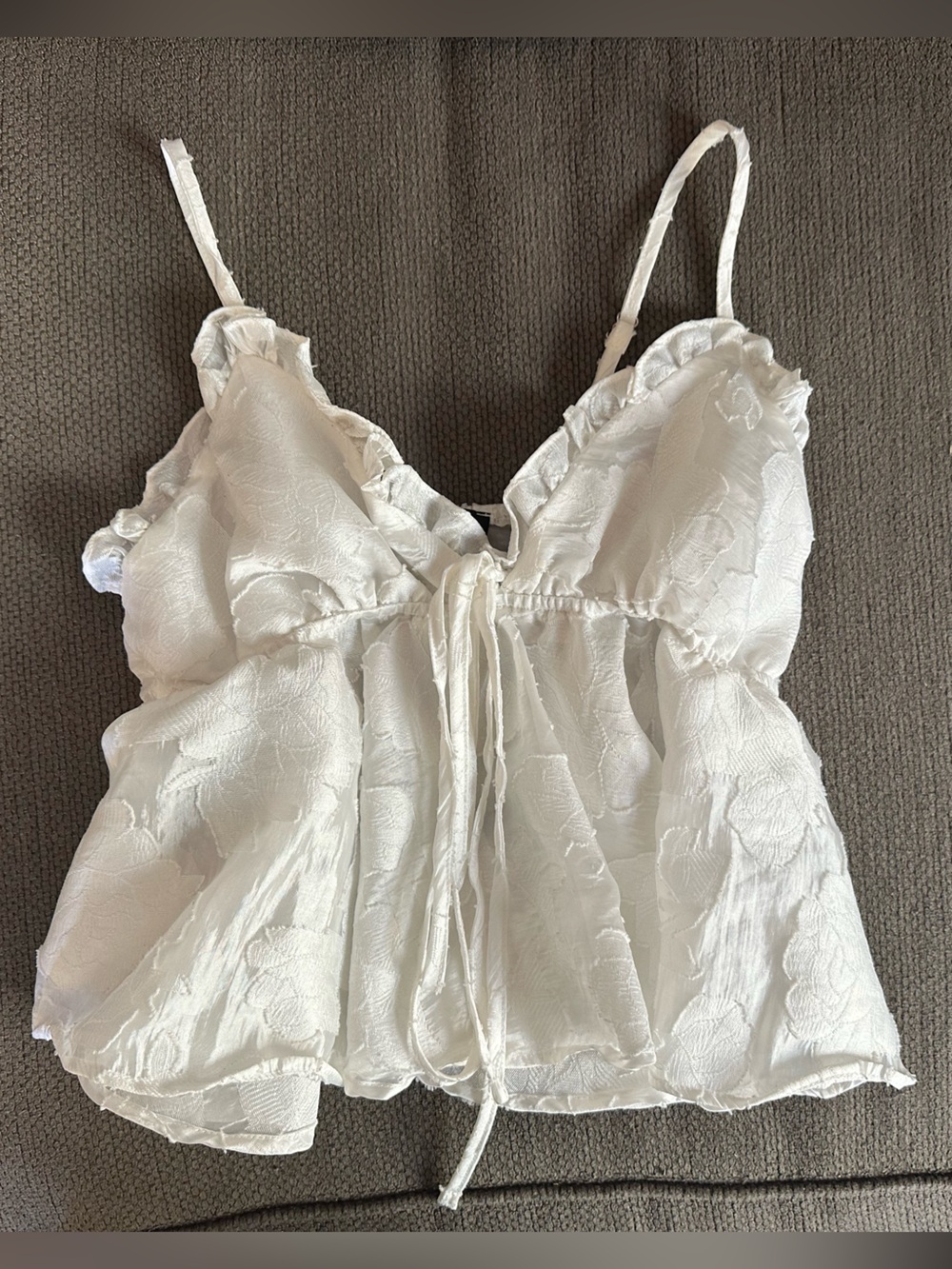 Cider White Floral Jacquard Lace-Trim Camisole